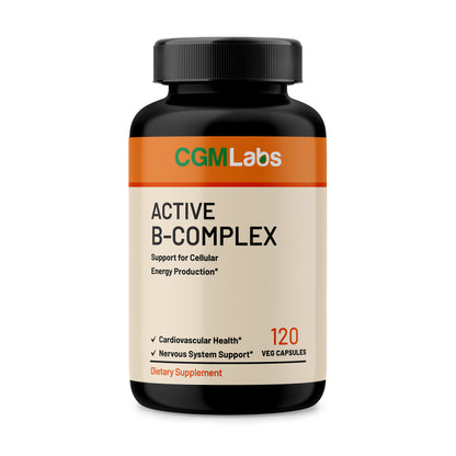 CGM Labs Active B-Complex dietary supplement bottle with 120 vegetarian capsules