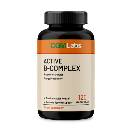 CGM Labs Active B-Complex dietary supplement bottle with 120 vegetarian capsules