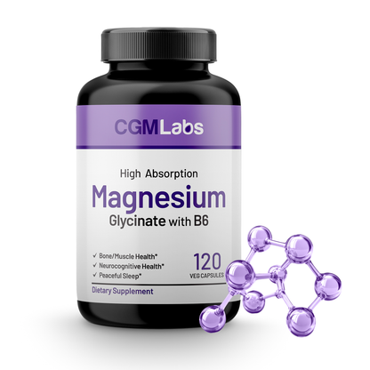 Magnesium Glycinate & Vitamin B6 Supplement- 3rd Party Lab Tested