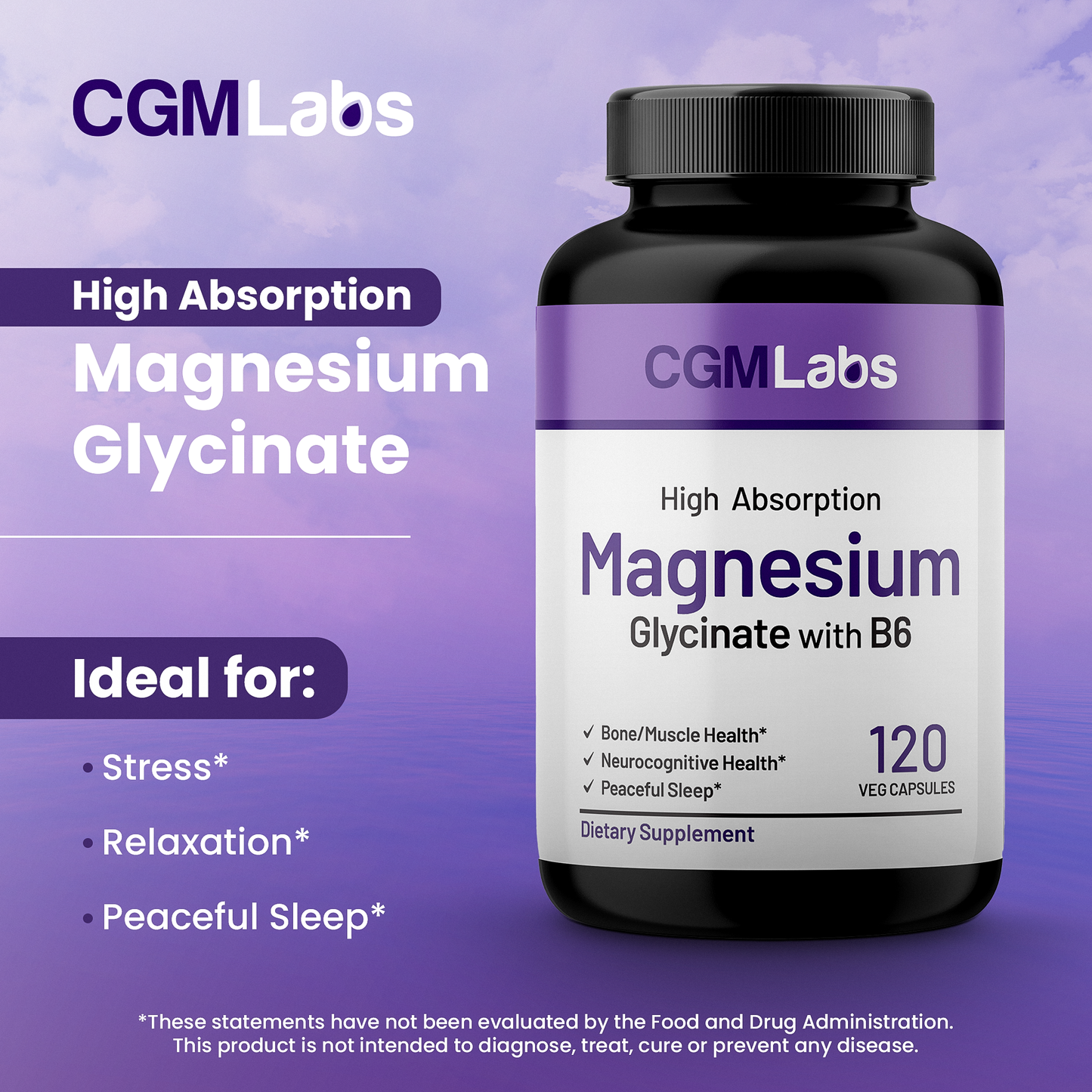 Magnesium Glycinate & Vitamin B6 Supplement- 3rd Party Lab Tested