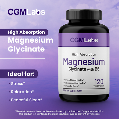 Magnesium Glycinate & Vitamin B6 Supplement- 3rd Party Lab Tested