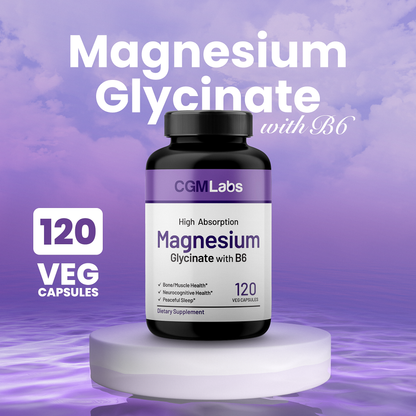 Magnesium Glycinate & Vitamin B6 Supplement- 3rd Party Lab Tested