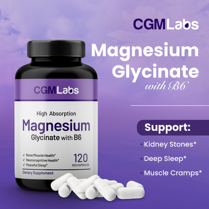 Magnesium Glycinate & Vitamin B6 Supplement- 3rd Party Lab Tested
