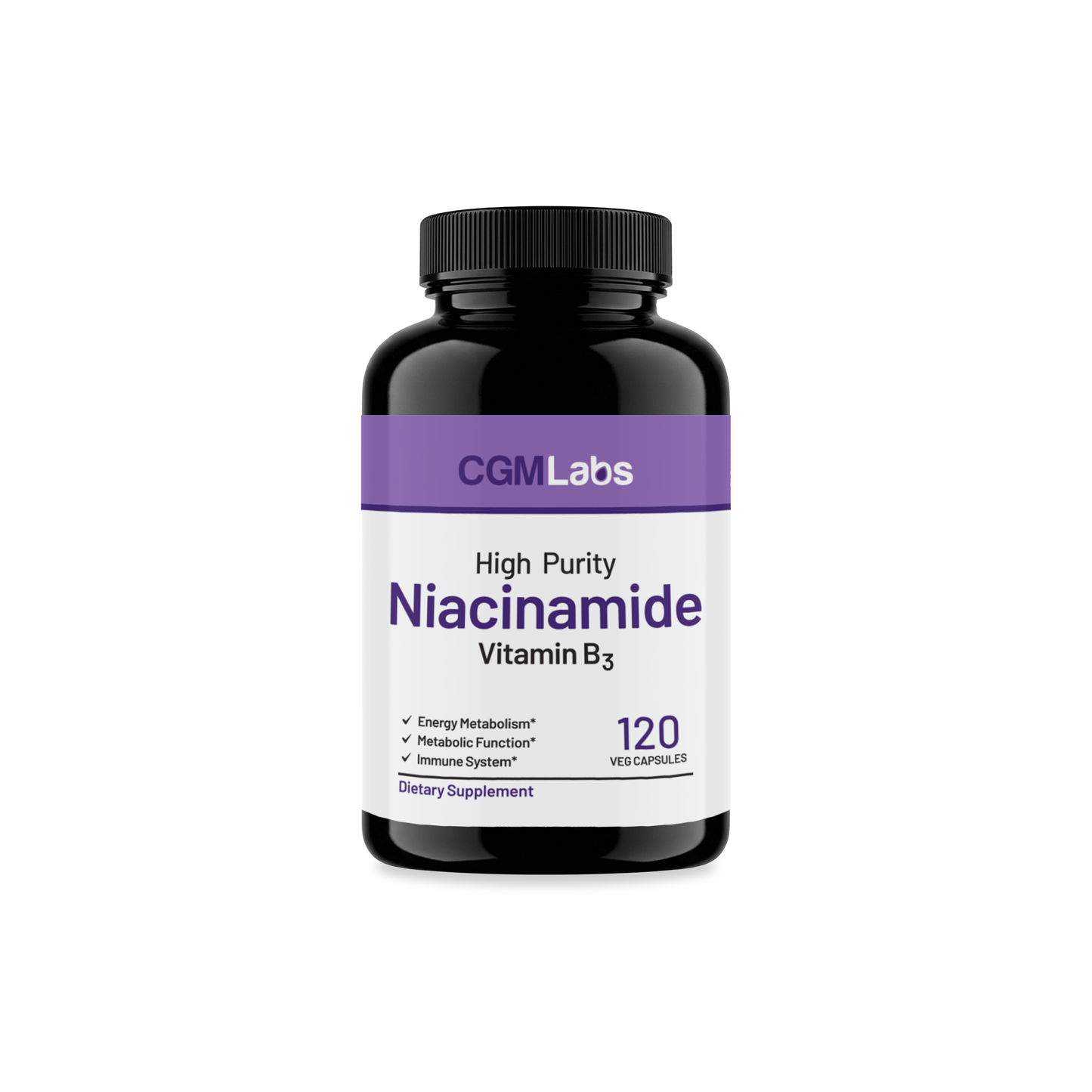 CGM Labs High Purity Niacinamide Vitamin B3 Supplement Bottle - 120 Veg Capsules for Energy Metabolism and Immune Support