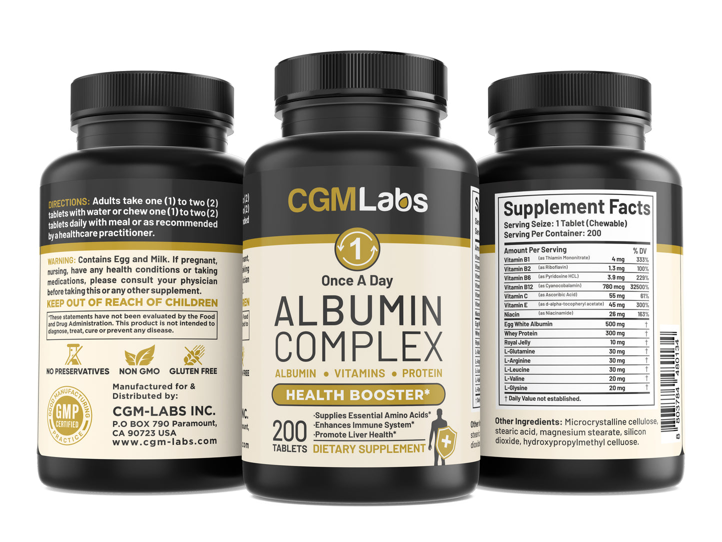 CGM Labs - Once A Day Albumin Complex - 200 Chewable Tablets